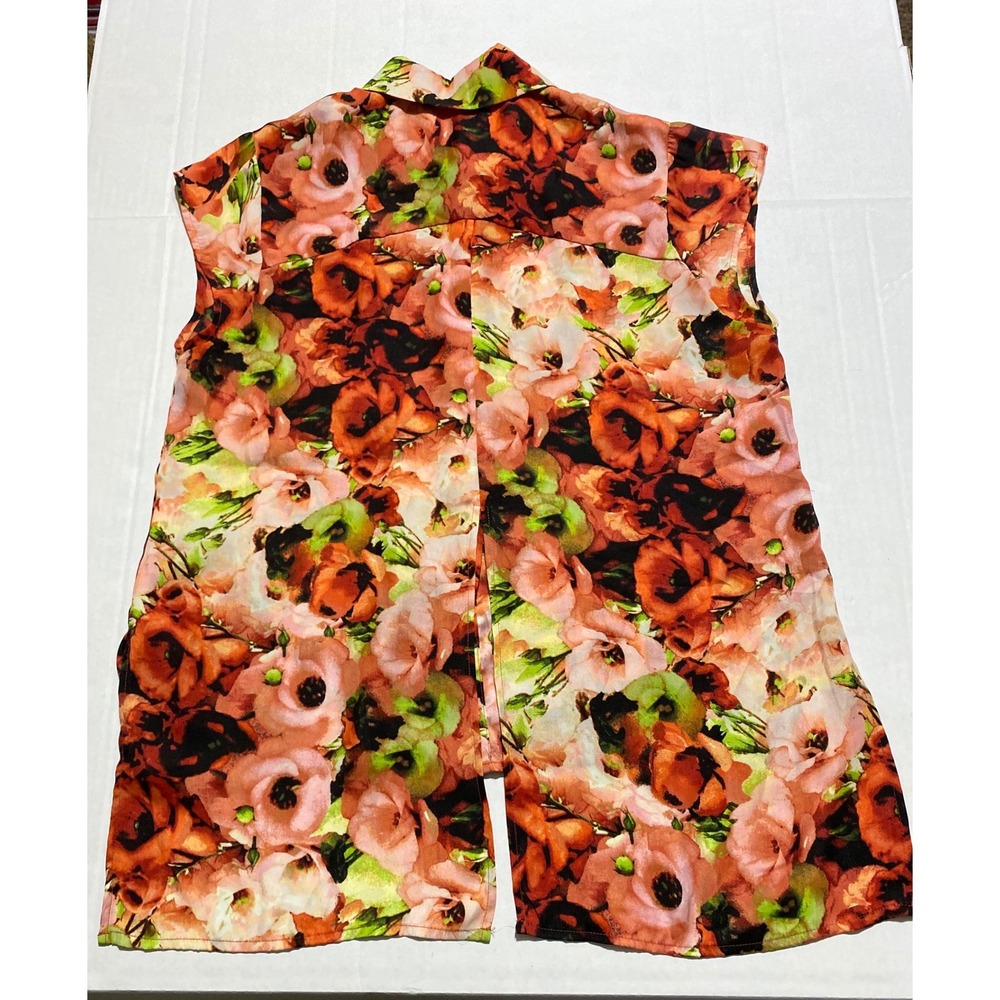 BB Dakota Floral Poppy Print Sleeveless Split Back Blouse Red Orange Colored M - Picture 7 of 7